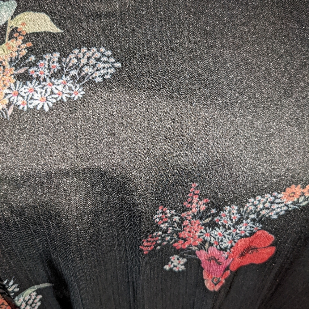 Ted Baker Black Floral A-Line Midi Dress with Pink & Green Accents - Picture 6 of 9